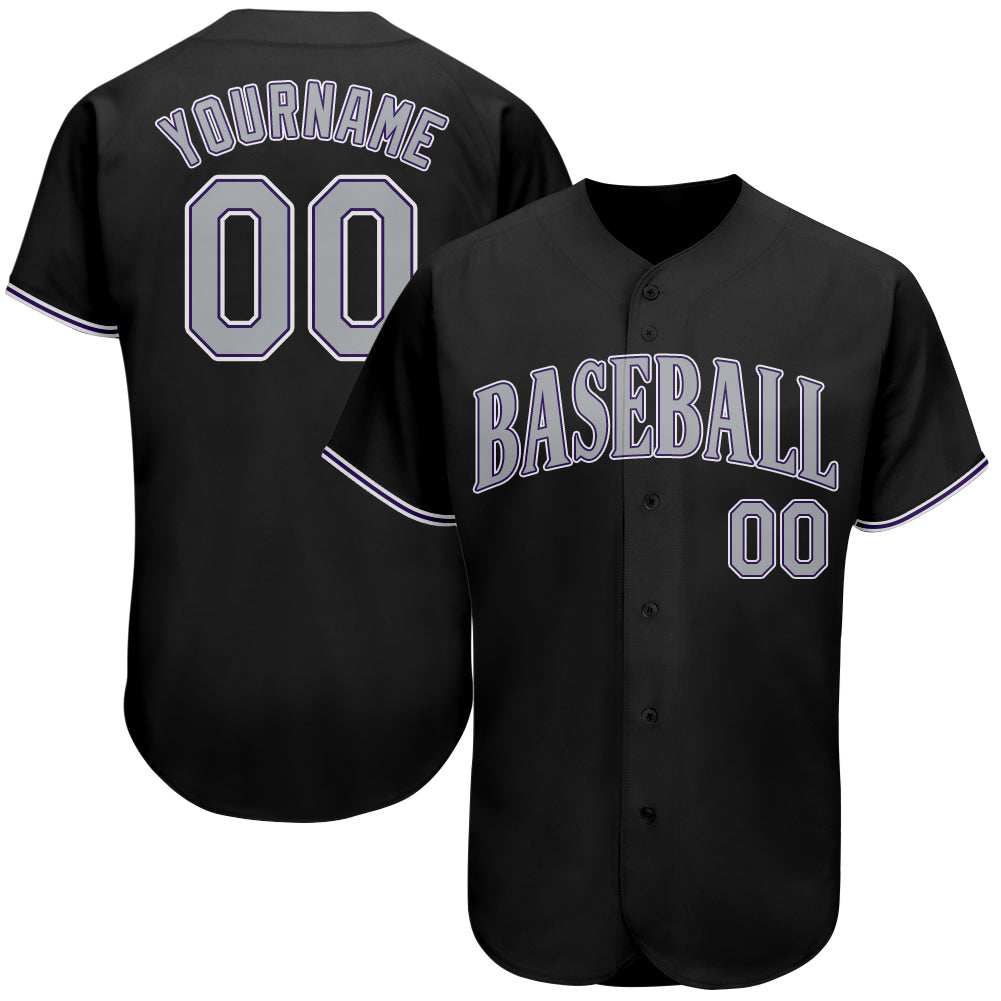 Personalized Authentic Baseball Jersey in Black, Gray, and Purple Personalized Black Gray-Purple Authentic Baseball Jersey