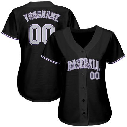 Custom Name and Number Black Gray-Purple Authentic Baseball Jersey - Personalized Team Apparel Personalized Black Gray-Purple
