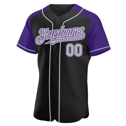 Custom Name and Number Personalized Baseball Jersey in Black Gray-Purple Raglan Sleeves Personalized Black Gray-Purple Authentic