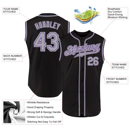 Custom Name and Number Personalized Authentic Baseball Jersey - Black Gray-Purple Sleeveless Team Apparel Personalized Black