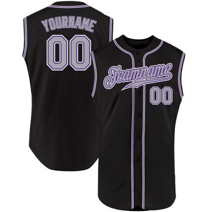 Custom Name and Number Personalized Authentic Baseball Jersey - Black Gray-Purple Sleeveless Team Apparel Personalized Black