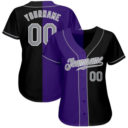 Personalized Baseball Jersey - Custom Name & Number, Black Gray-Purple Authentic Split Fashion Team Design Personalized Black