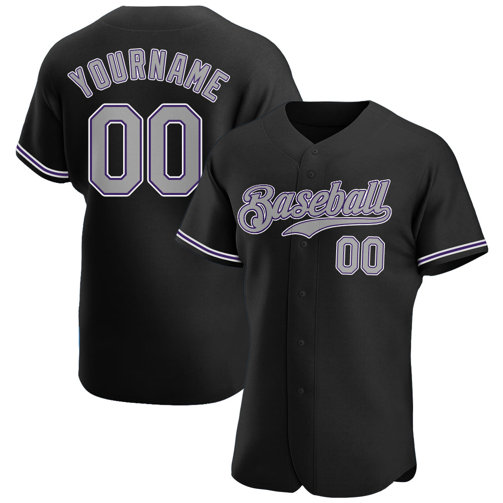 Custom Baseball Jersey in Black Gray-Purple - Personalized Design, Size 3 Personalized Black Gray-Purple Baseball Jersey