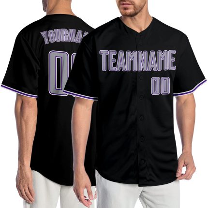 Custom Black Gray-Purple Baseball Jersey for Men and Women - Personalized Sports Jersey Personalized Black Gray-Purple Baseball