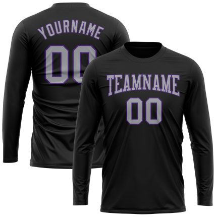 Custom Long Sleeve Performance T-Shirt in Black Gray-Purple for Men and Women Personalized Black Gray-Purple Long Sleeve