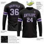 Custom Team Performance T-Shirt with Personalized Name and Number - Black Gray Purple Long Sleeve Personalized Black Gray-Purple