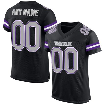 Custom Name Number Black Gray Purple Mesh Football Jersey - Personalized Authentic Team Apparel Personalized Black Gray-Purple