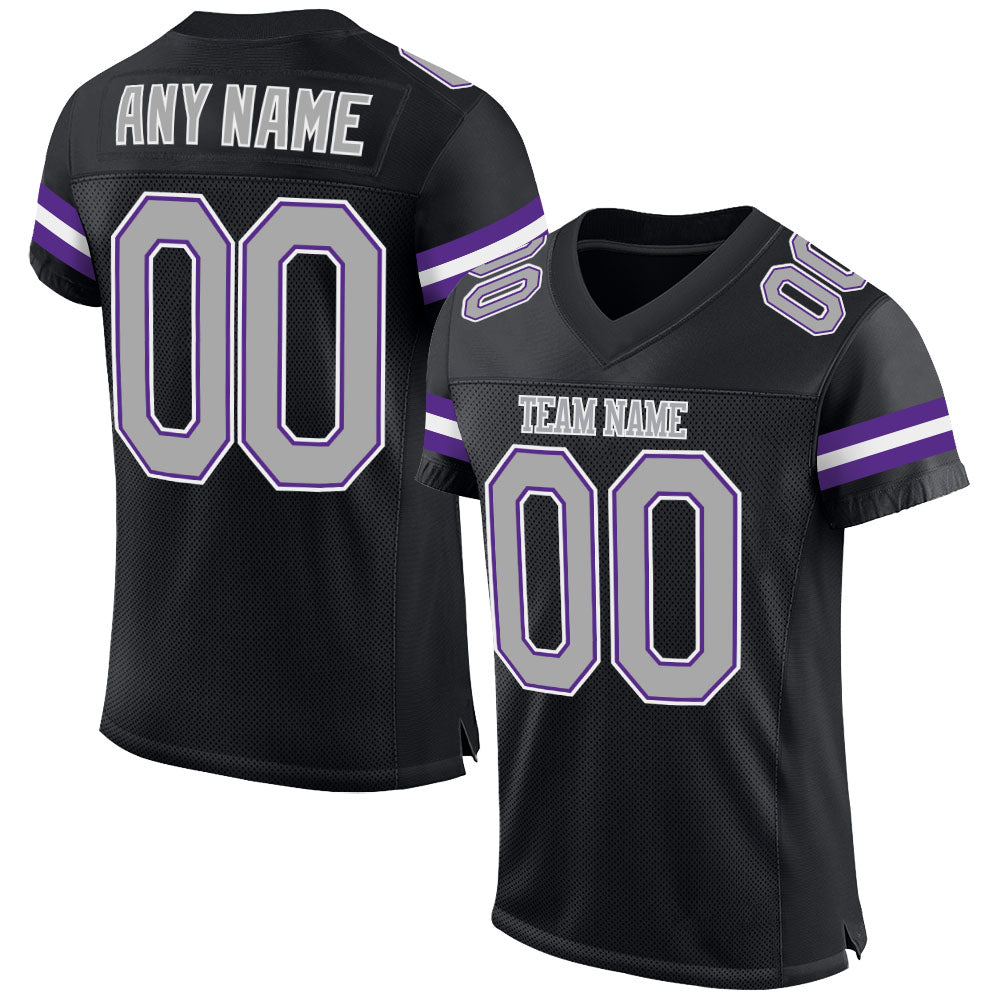 Personalized Black Gray Purple Football Jersey - Custom Mesh Sports Apparel Personalized Black Gray-Purple Mesh Football