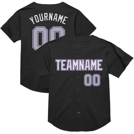 Custom Black Gray Purple Mesh Baseball Jersey for Men and Women Personalized Black Gray-Purple Mesh Throwback Baseball Jersey