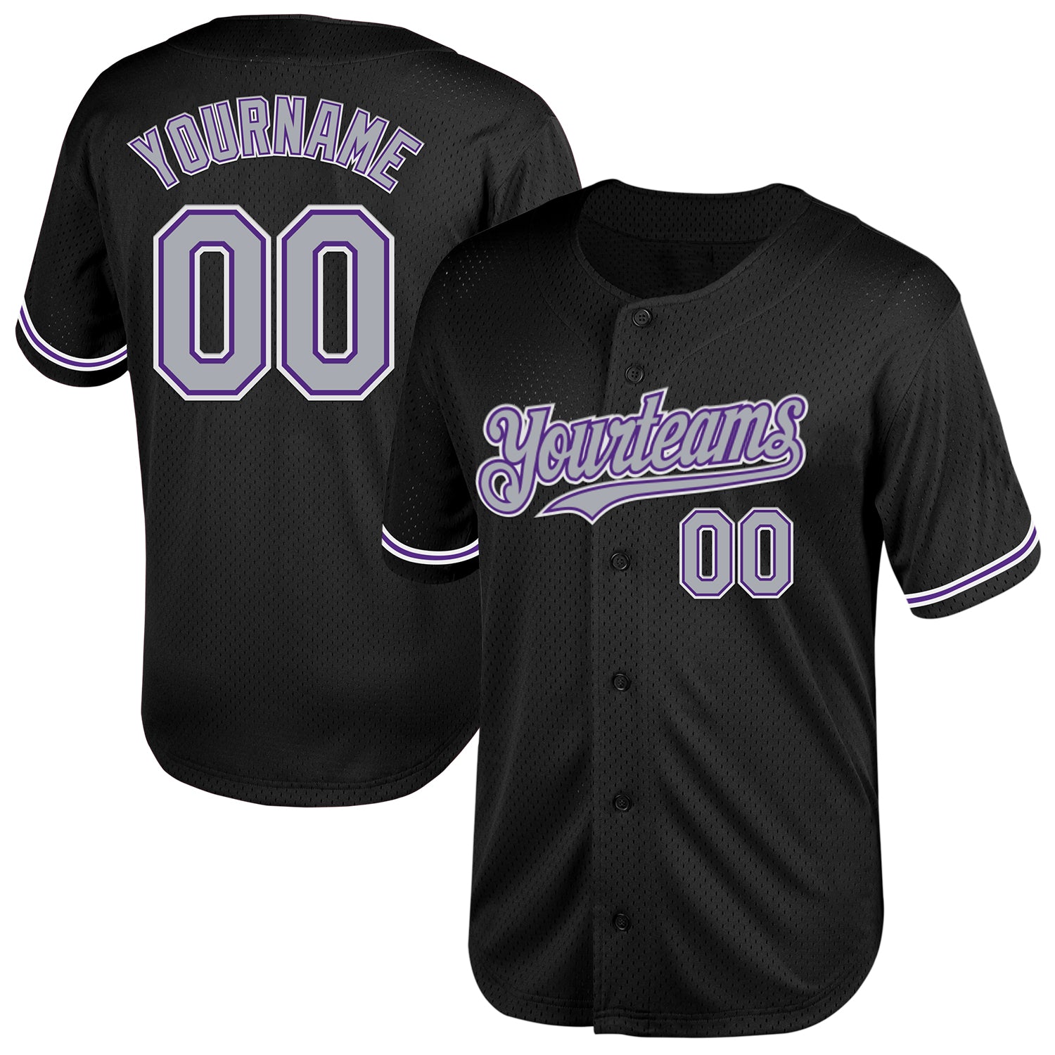 Customizable Black Gray Purple Mesh Baseball Jersey - Throwback Style Personalized Black Gray-Purple Mesh Throwback Baseball