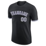 Custom black, gray and purple performance t-shirt, flat lay