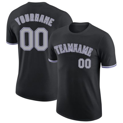 Custom Team Performance T-Shirt with Name and Number - Black Gray-Purple Personalized Black Gray-Purple Performance T-Shirt