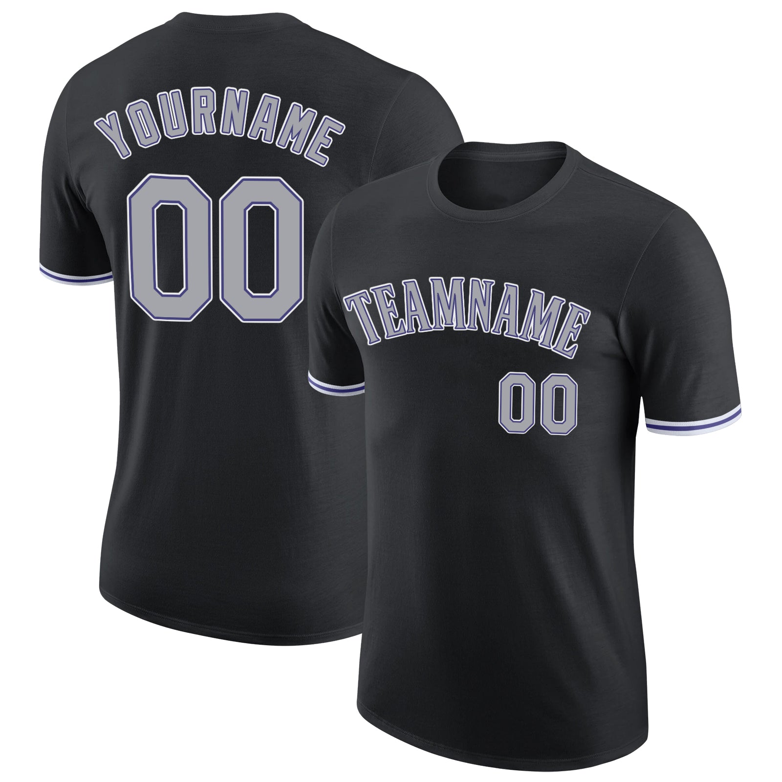 Custom Team Performance T-Shirt with Name and Number - Black Gray-Purple Personalized Black Gray-Purple Performance T-Shirt