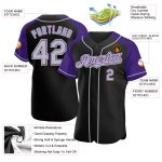 Personalized Baseball Jersey Black Gray-Purple Raglan Sleeves for Men and Women Personalized Black Gray-Purple Raglan Sleeves