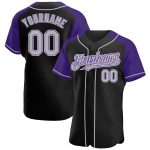 Personalized Baseball Jersey Black Gray-Purple Raglan Sleeves for Men and Women Personalized Black Gray-Purple Raglan Sleeves