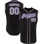 Personalized Baseball Jersey in Black, Gray, and Purple - Sleeveless Design Personalized Black Gray-Purple Sleeveless Baseball