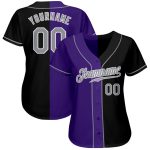 Personalized Black Gray Purple Split Baseball Jersey - Trendy Fashion Design Personalized Black Gray-Purple Split Fashion