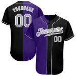 Personalized Black Gray Purple Split Baseball Jersey - Trendy Fashion Design Personalized Black Gray-Purple Split Fashion