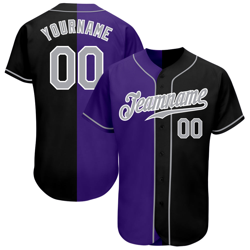 Personalized Black Gray Purple Split Baseball Jersey - Trendy Fashion Design Personalized Black Gray-Purple Split Fashion