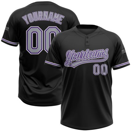 Personalized Unisex Softball Jersey - Black Gray-Purple Two-Button Design Personalized Black Gray-Purple Two-Button Unisex