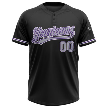 Personalized Unisex Softball Jersey - Black Gray-Purple Two-Button Design Personalized Black Gray-Purple Two-Button Unisex