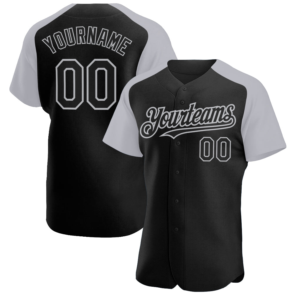 Personalized Baseball Jersey Black Gray Raglan Sleeves for Men and Women Personalized Black Gray Raglan Sleeves Baseball