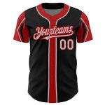 Personalized Baseball Jersey in Black Gray Red Colors with Arm Shapes Personalized Black Gray-Red 3 Colors Arm Shapes Baseball