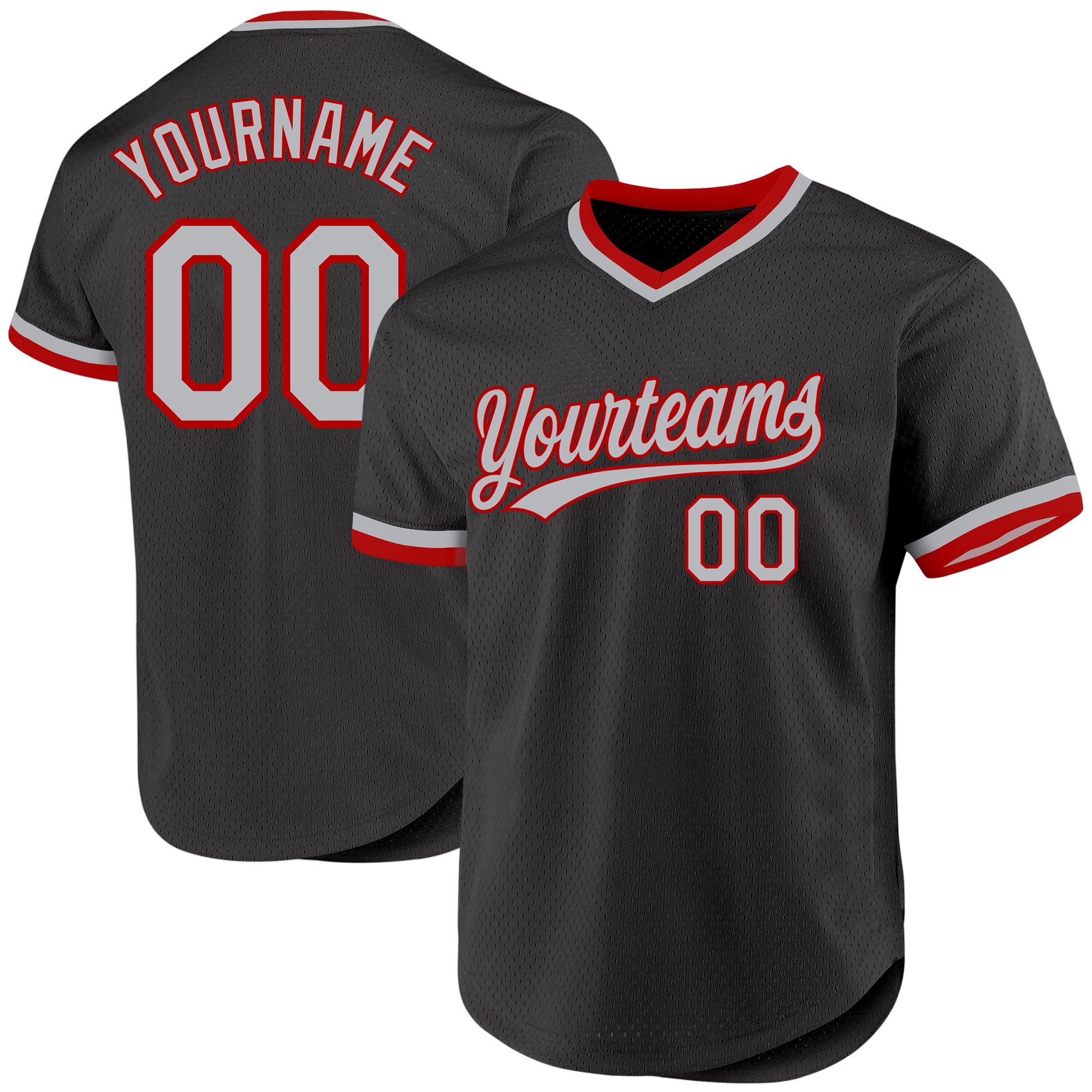 Personalized Authentic Throwback Baseball Jersey in Black Gray-Red Design Personalized Black Gray-Red Authentic Throwback