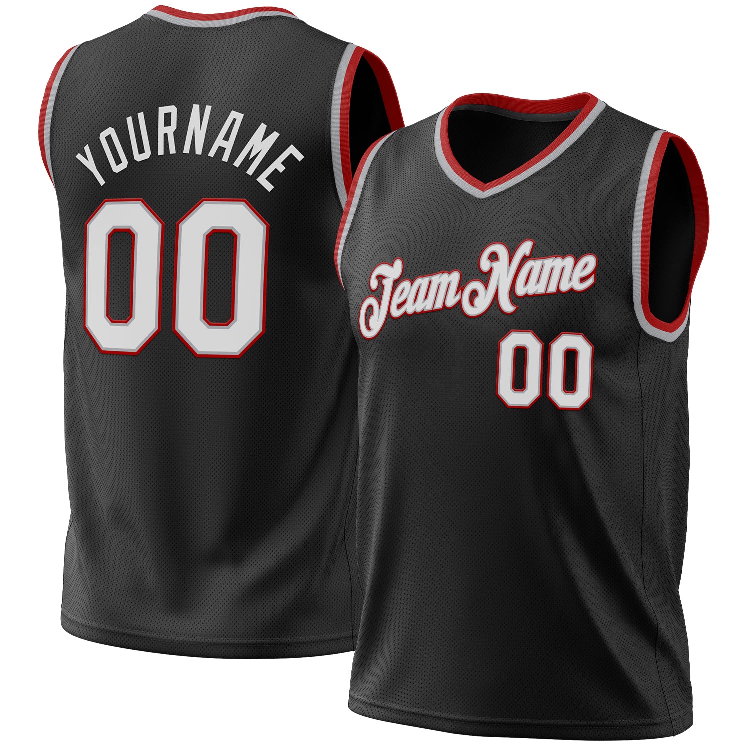 Custom Name Number Basketball Jersey - Personalized Black Gray Red Authentic Throwback Personalized Black Gray-Red Authentic