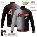 Personalized Gradient Black Gray-Red Varsity Bomber Jacket Full-Snap Fashion Jacket Personalized Black Gray-Red Bomber Full-Snap