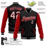 Custom Name Number Varsity Letterman Bomber Jacket Two Tone Black Gray Red Full-Snap Personalized Black Gray-Red Bomber Full-Snap
