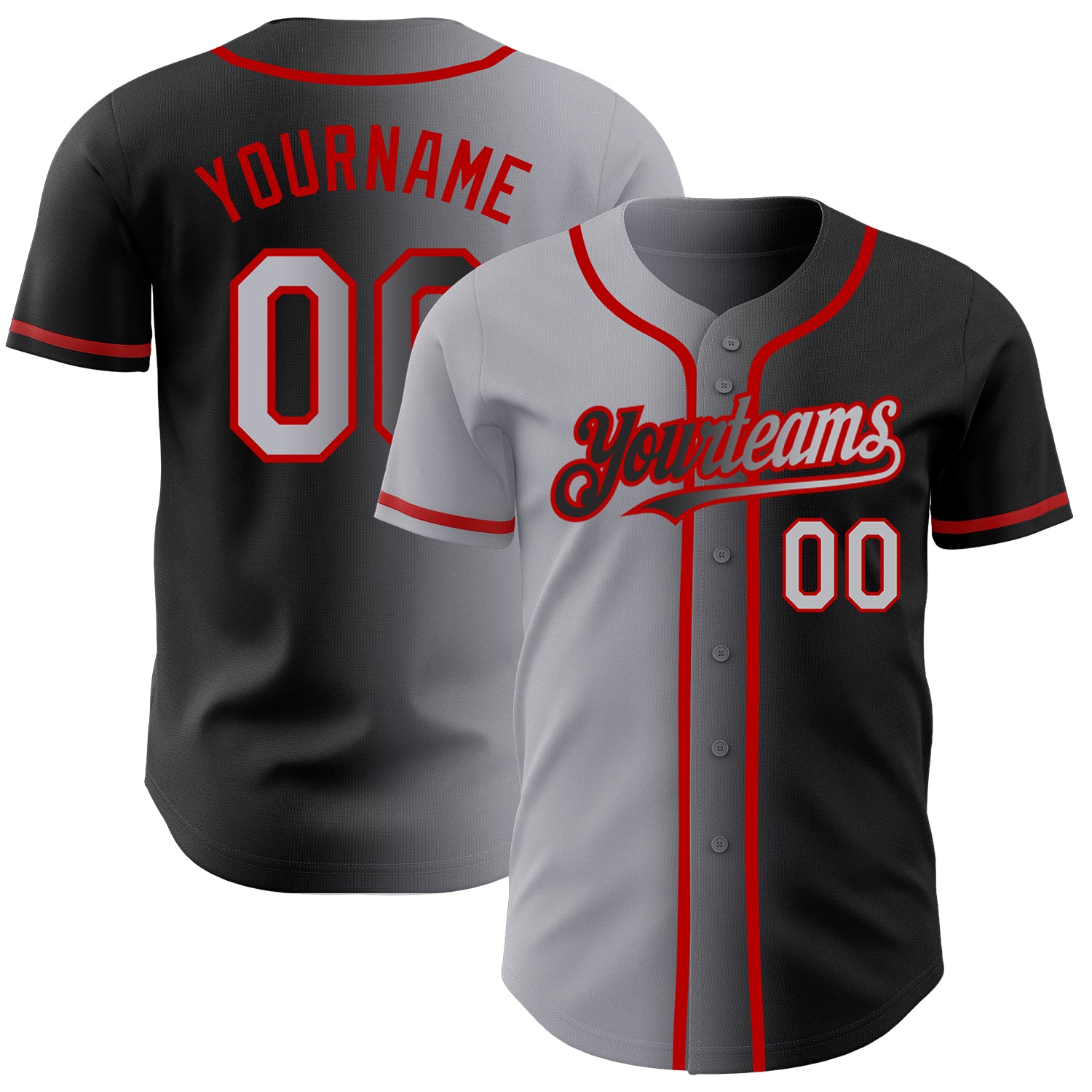 Personalized Black Gray Red Gradient Baseball Jersey for Men Women Fashion Personalized Black Gray-Red Gradient Fashion Baseball