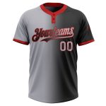 Custom Unisex Softball Jersey in Black Gray-Red Gradient, Stylish Two-Button Design Personalized Black Gray-Red Gradient