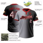 Custom Unisex Softball Jersey in Black Gray-Red Gradient, Stylish Two-Button Design Personalized Black Gray-Red Gradient