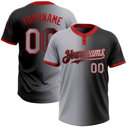 Custom Name and Number Unisex Softball Jersey Black Gray-Red Gradient Fashion Two-Button Design Personalized Black Gray-Red