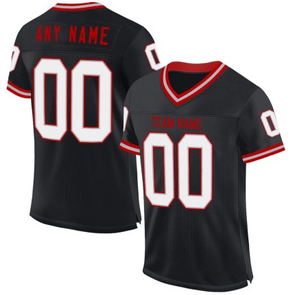 Personalized Black Gray Red Throwback Football Jersey - Custom Sports Apparel Personalized Black Gray-Red Mesh Throwback