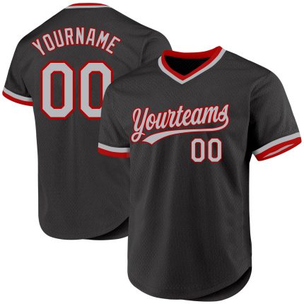 Custom Black Gray Red Throwback Baseball Jersey - Personalized Sports Apparel Personalized Black Gray-Red Throwback Baseball