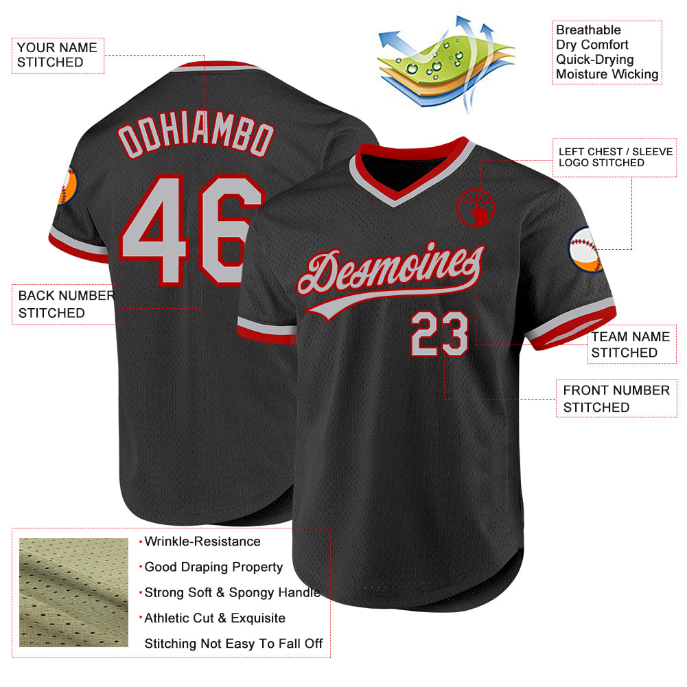 Custom Black Gray Red Throwback Baseball Jersey - Personalized Sports Apparel Personalized Black Gray-Red Throwback Baseball - Image 3