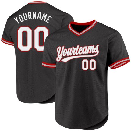 Personalized Black Gray Red Baseball Jersey for Men - Throwback Style Personalized Black Gray-Red Throwback Baseball Jersey