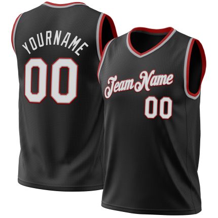 Personalized Throwback Basketball Jersey Black Gray Red for Men and Women Personalized Black Gray-Red Throwback Basketball