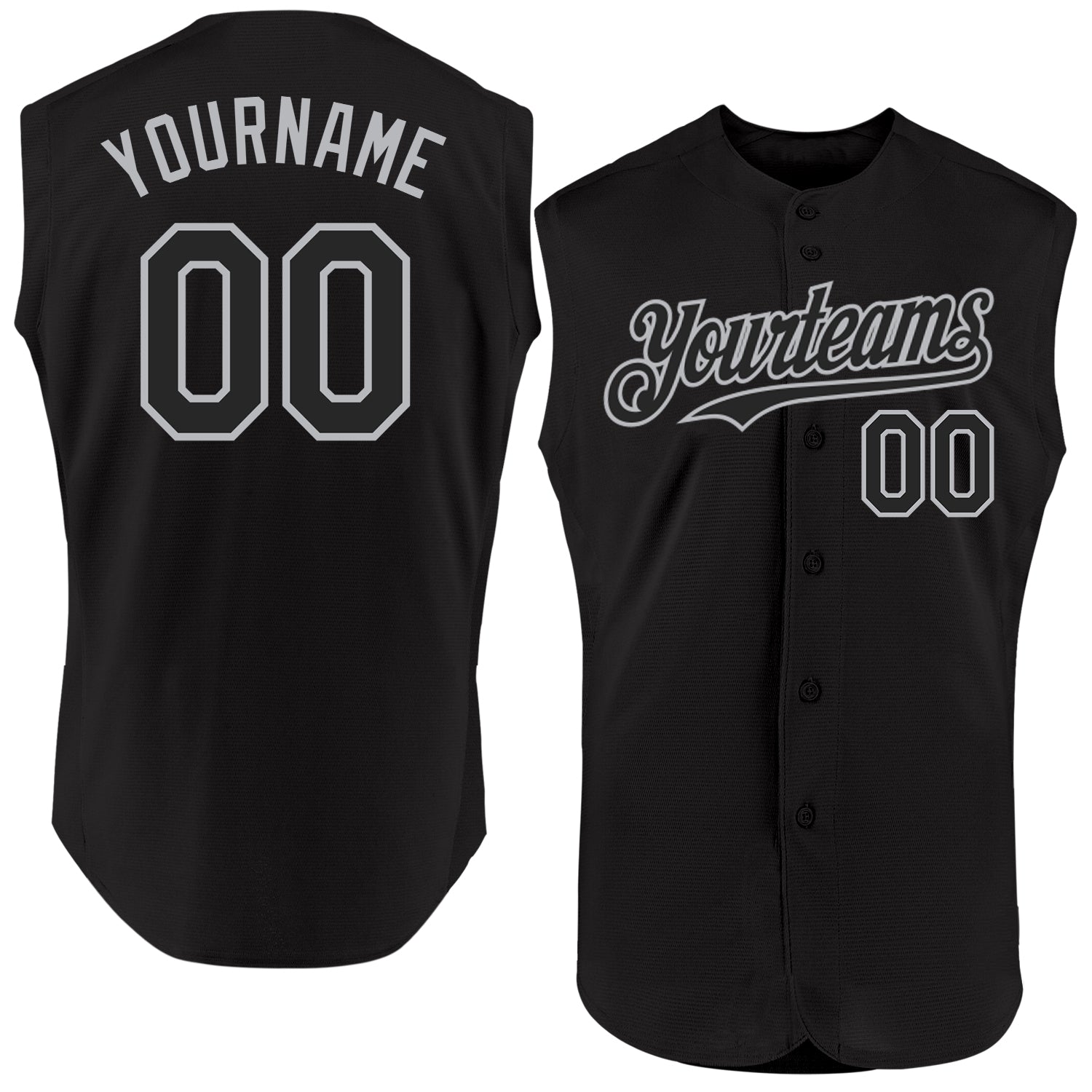 Personalized Black Gray Baseball Jersey for Men - Sleeveless Design Personalized Black Gray Sleeveless Baseball Jersey
