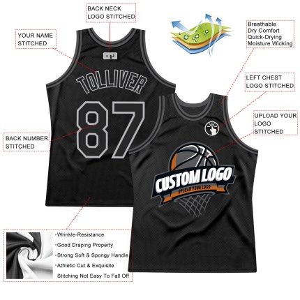 Personalized Basketball Jersey - Black Gray & Steel Gray Throwback Design Personalized Black Gray-Steel Gray Throwback Basketball
