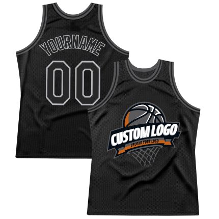 Personalized Basketball Jersey - Black Gray & Steel Gray Throwback Design Personalized Black Gray-Steel Gray Throwback Basketball
