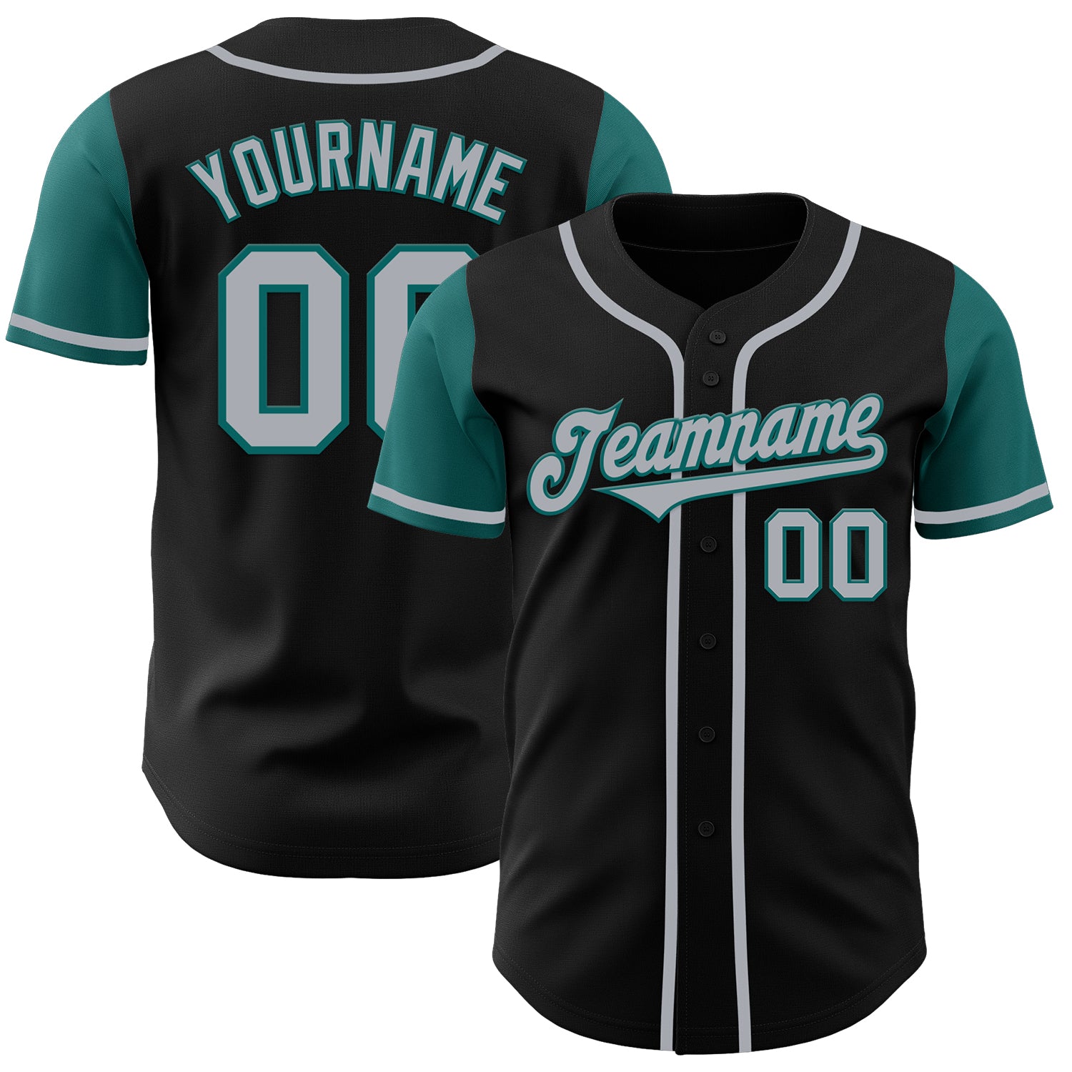 Custom Two Tone Baseball Jersey - Personalized Black Gray Teal with Name and Number Personalized Black Gray-Teal Authentic