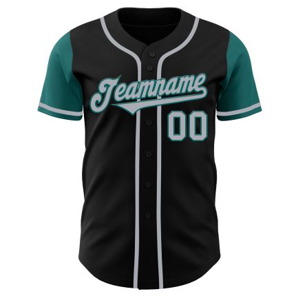 Custom Two Tone Baseball Jersey - Personalized Black Gray Teal with Name and Number Personalized Black Gray-Teal Authentic