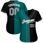 Personalized Fashion Baseball Jersey in Black, Gray, and Teal Split Design Personalized Black Gray-Teal Split Fashion Baseball
