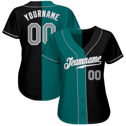 Personalized Fashion Baseball Jersey in Black, Gray, and Teal Split Design Personalized Black Gray-Teal Split Fashion Baseball