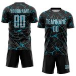 Custom Name and Number Soccer Uniform Jersey for Team - Personalized Black Gray-Teal Sublimation Design Personalized Black