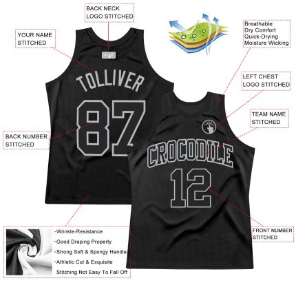 Personalized Basketball Jersey in Black and Gray - Retro Throwback Design Personalized Black Gray Throwback Basketball Jersey