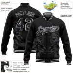 Personalized Tiger 3D Varsity Letterman Jacket - Black Gray Full-Snap Bomber Personalized Black Gray Tiger 3D Bomber Full-Snap